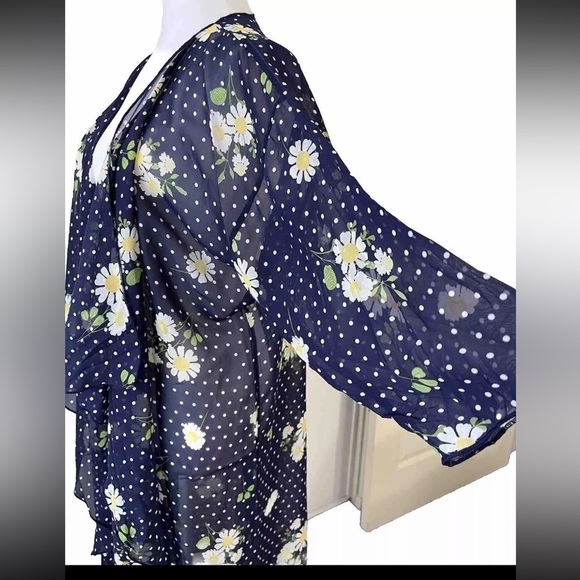 LulaRoe ☀️Navy Daisy Print Open Front Kaftan or Swimsuit Cover Up Small - Picture 3 of 5
